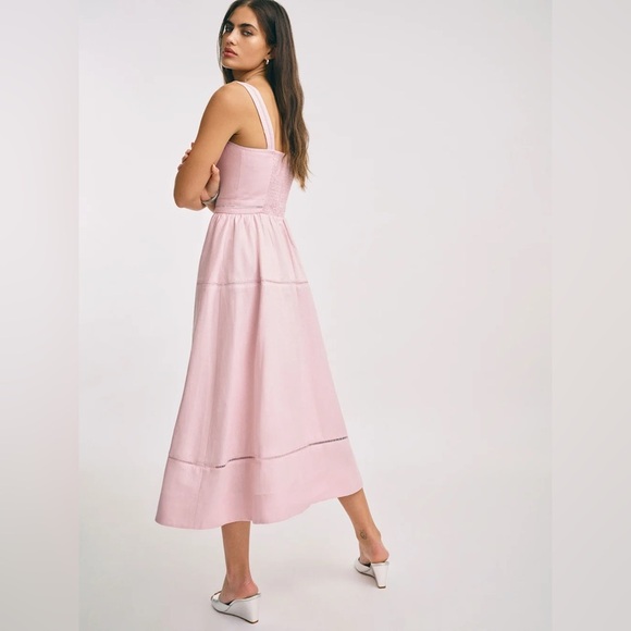 NEW Reformation Everett Linen Midi Dress Cherry Blossom Light Pink | US 2 UK 6 - Picture 14 of 14